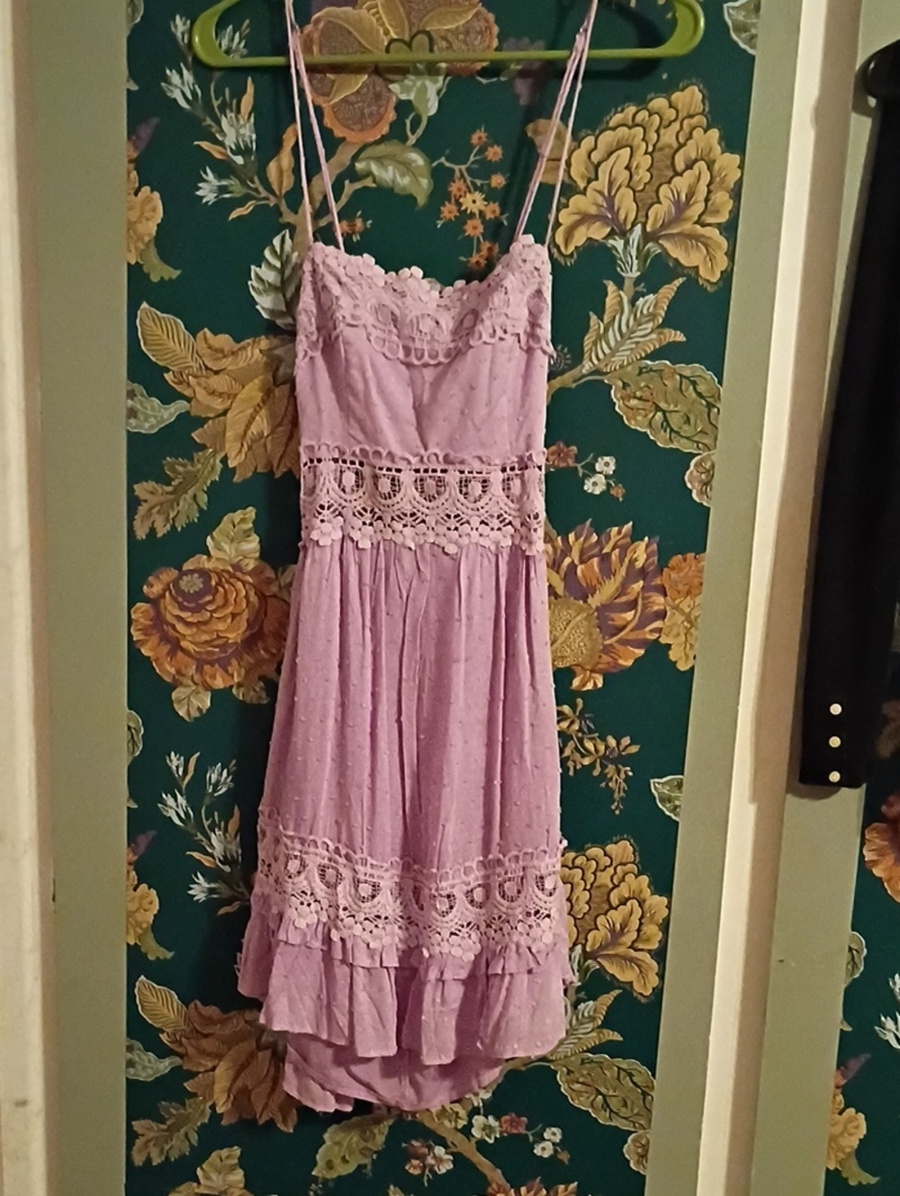 Angel Biba Lavender Lace-Trim Midi Dress